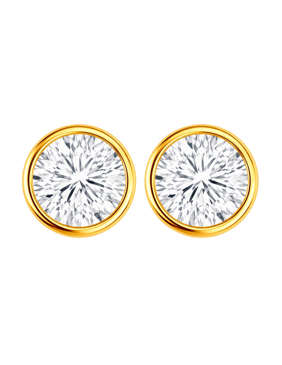 Broqueles de oro amarillo 14 k con acabado brillante zirconia
