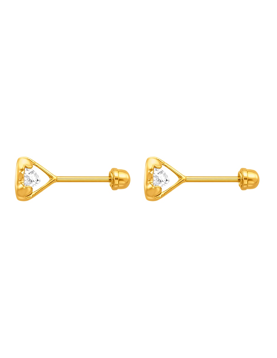 Broqueles de oro amarillo 14 k con acabado brillante zirconia 4