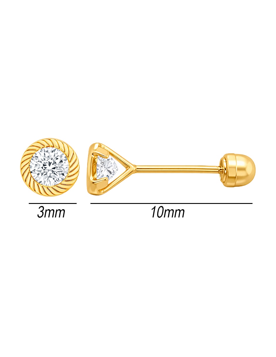 Broqueles de oro amarillo 10 k con acabado brillante zirconia 5