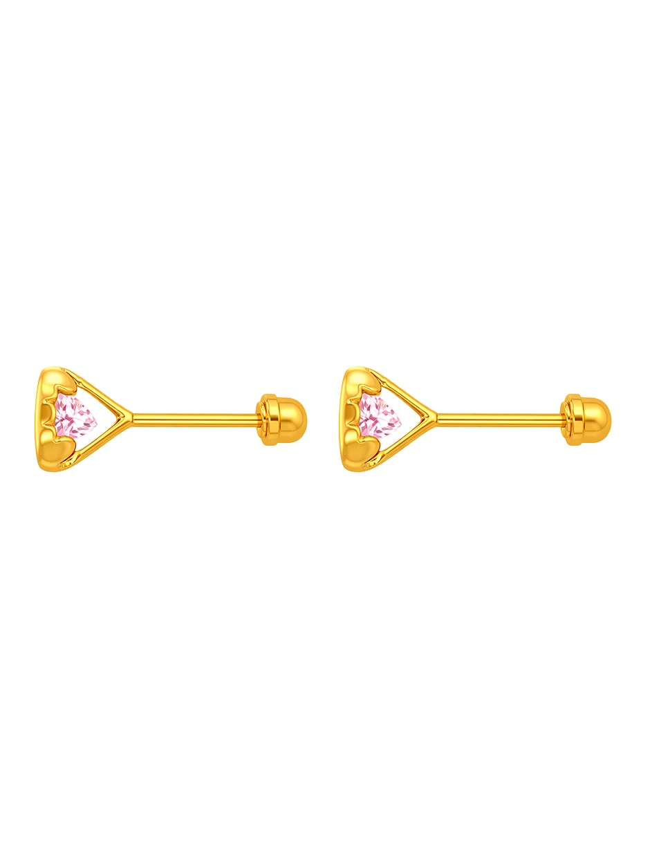 Broqueles de oro amarillo 14 k con acabado brillante zirconia 4