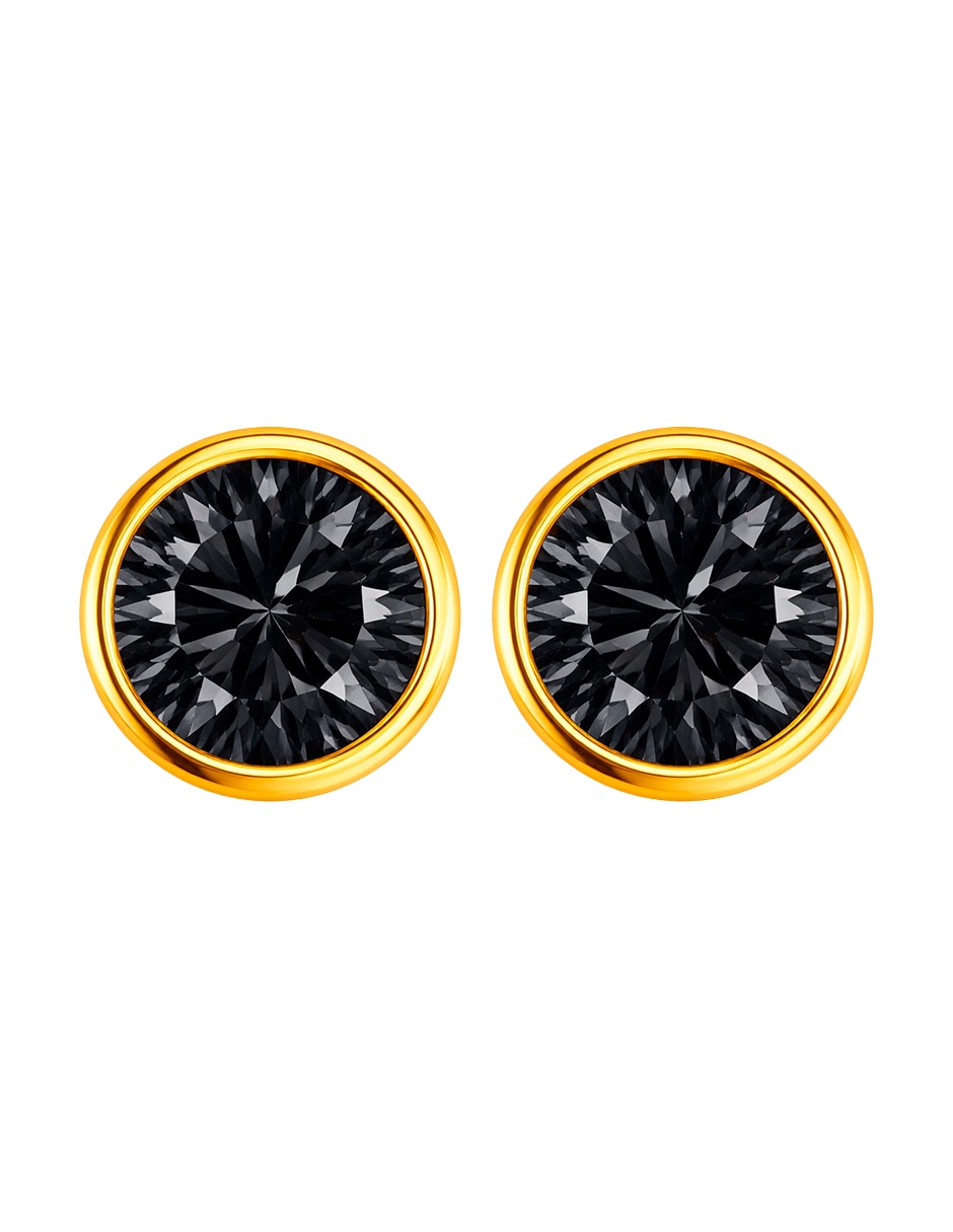 Broqueles de oro amarillo 14 k con acabado brillante zirconia