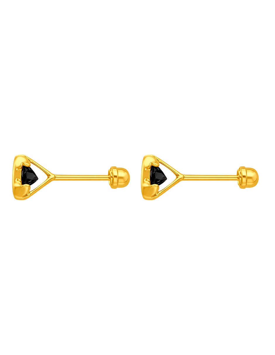 Broqueles de oro amarillo 14 k con acabado brillante zirconia 4