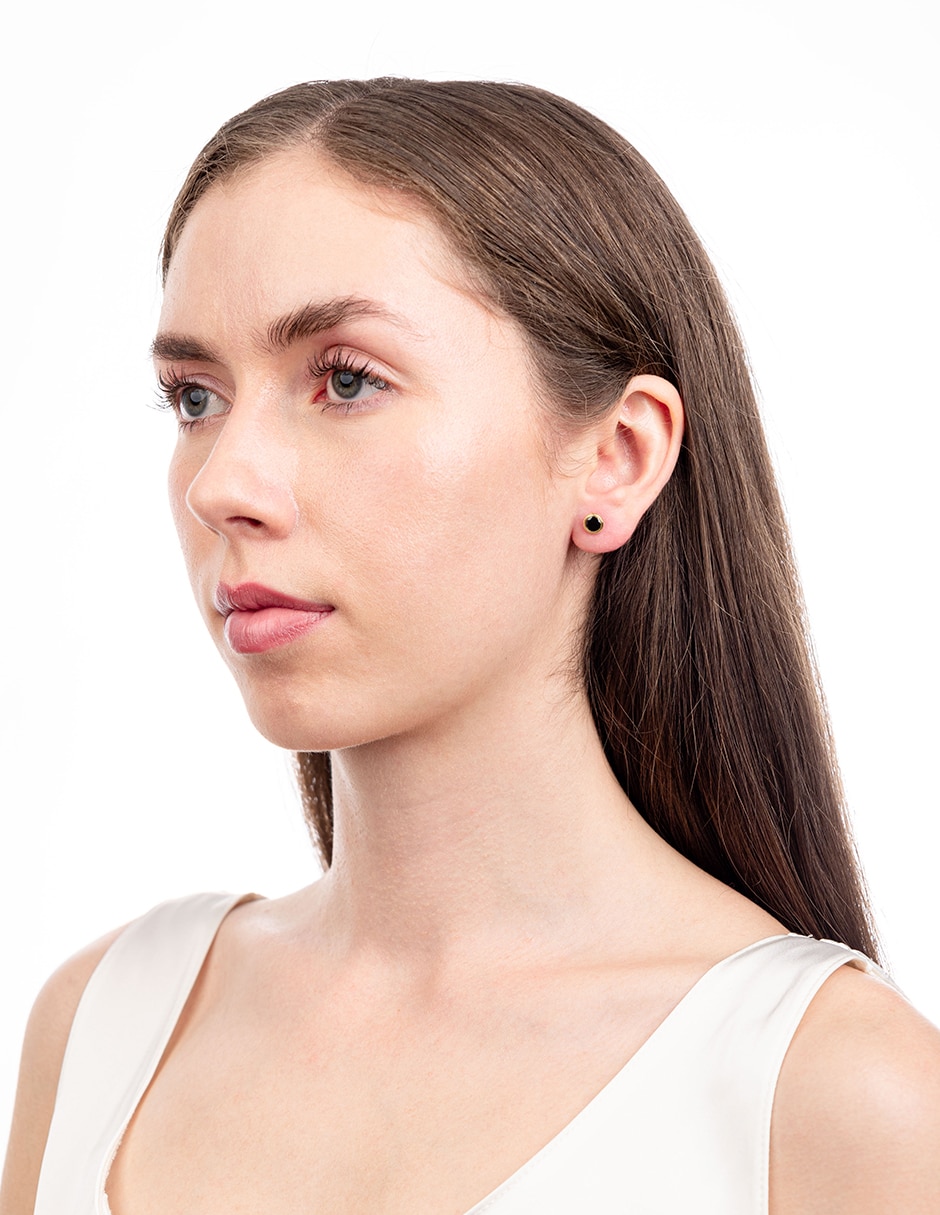 Broqueles de oro amarillo 14 k con acabado brillante zirconia 3