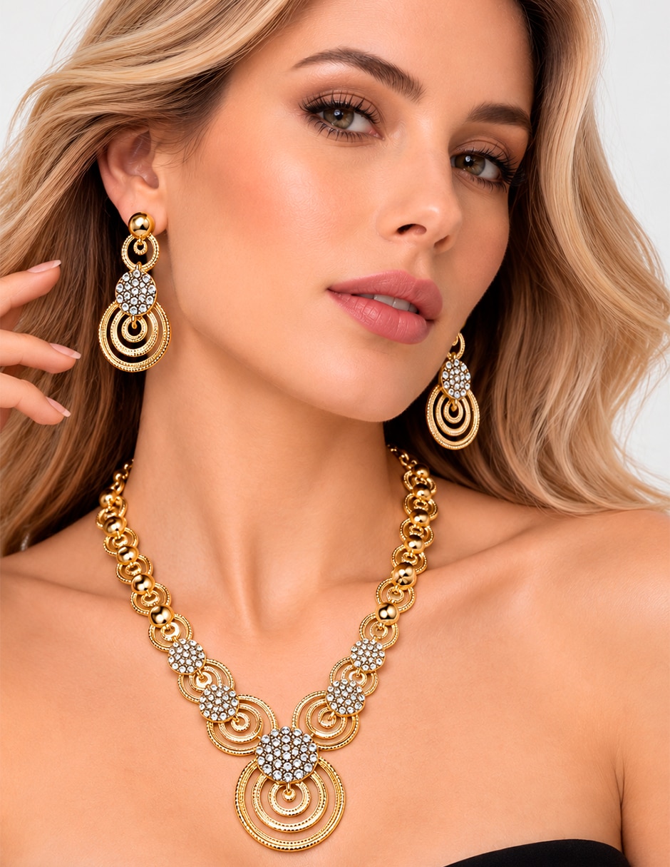 Set de collar y aretes de acero zirconia