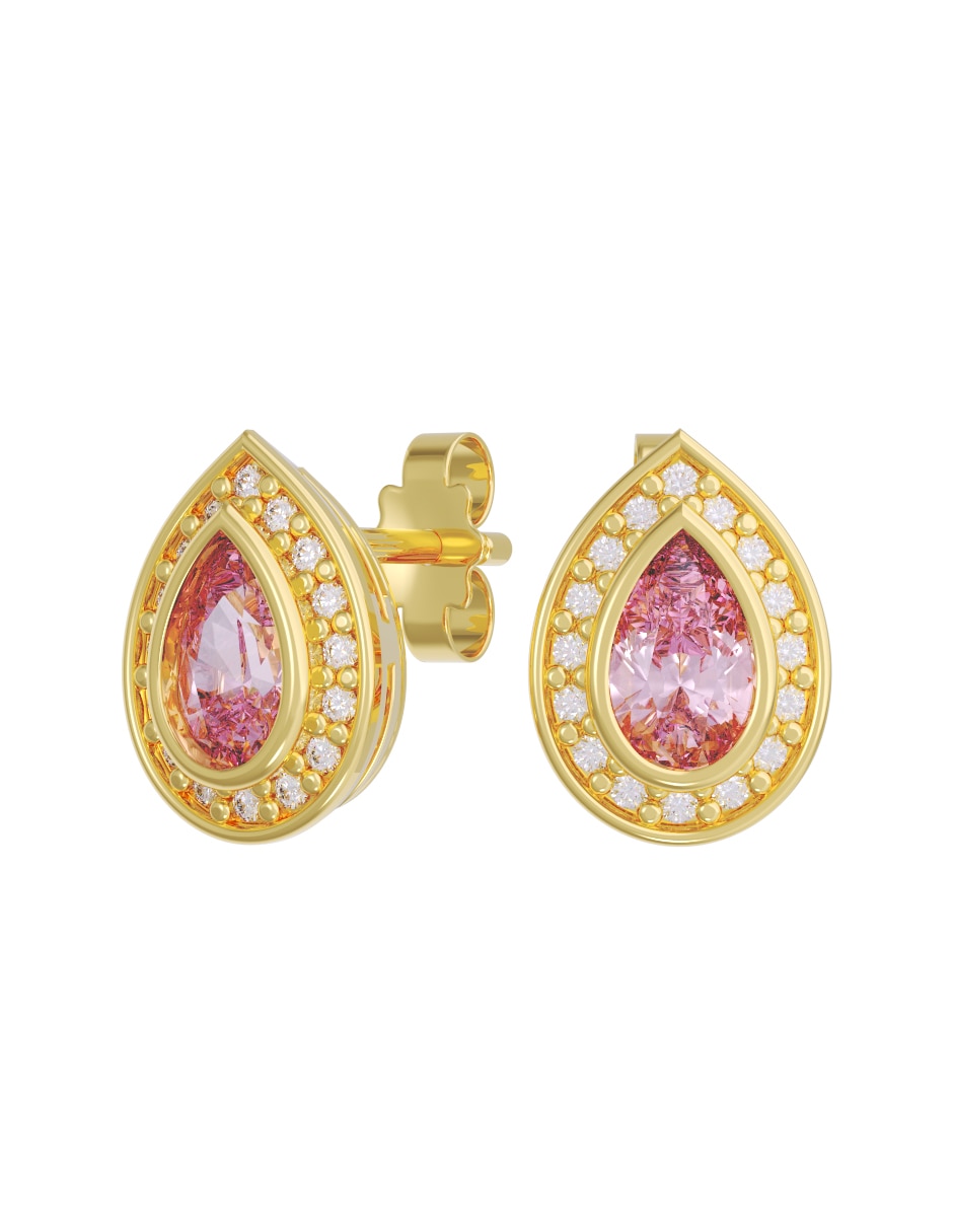 Broqueles de pera de oro 14 K con acabado pulido zirconia Broqueles de pera de oro 14 K con acabado pulido zirconia