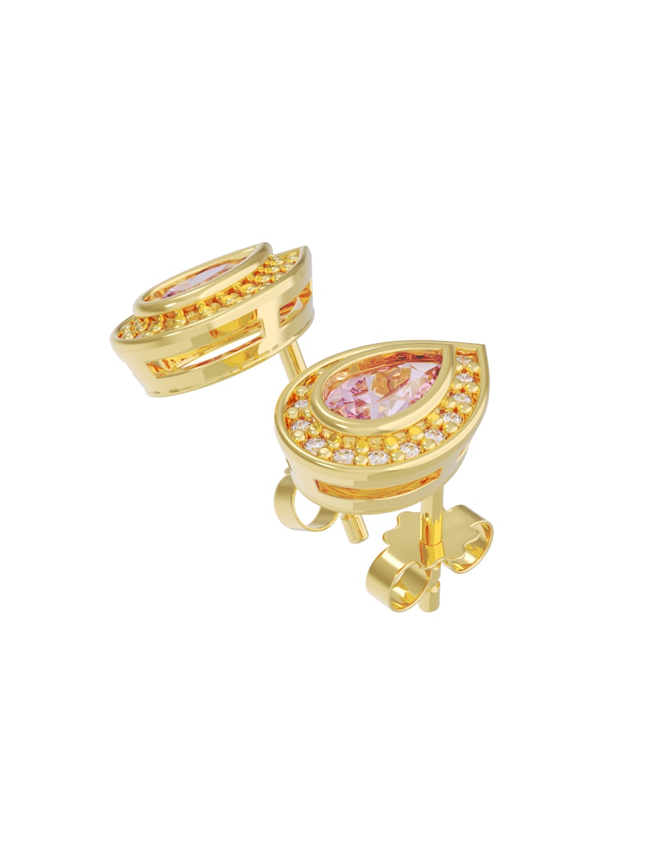 Broqueles de pera de oro 14 K con acabado pulido zirconia 2