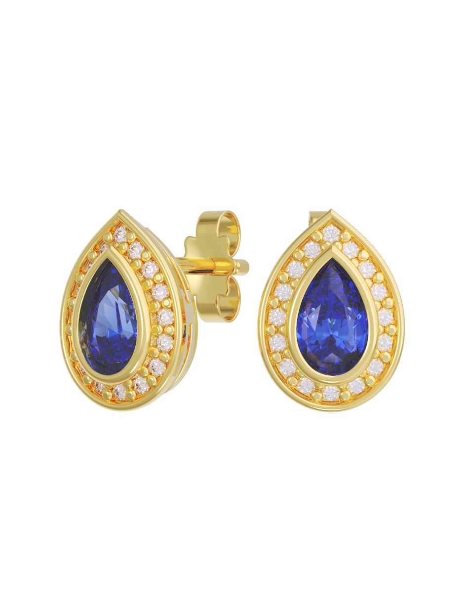 Broqueles de pera de oro 14 K con acabado pulido zirconia Broqueles de pera de oro 14 K con acabado pulido zirconia