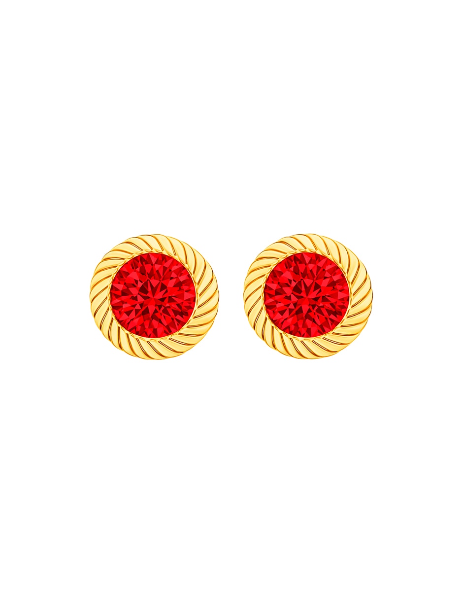 Broqueles de oro amarillo 14 K con acabado brillante zirconia