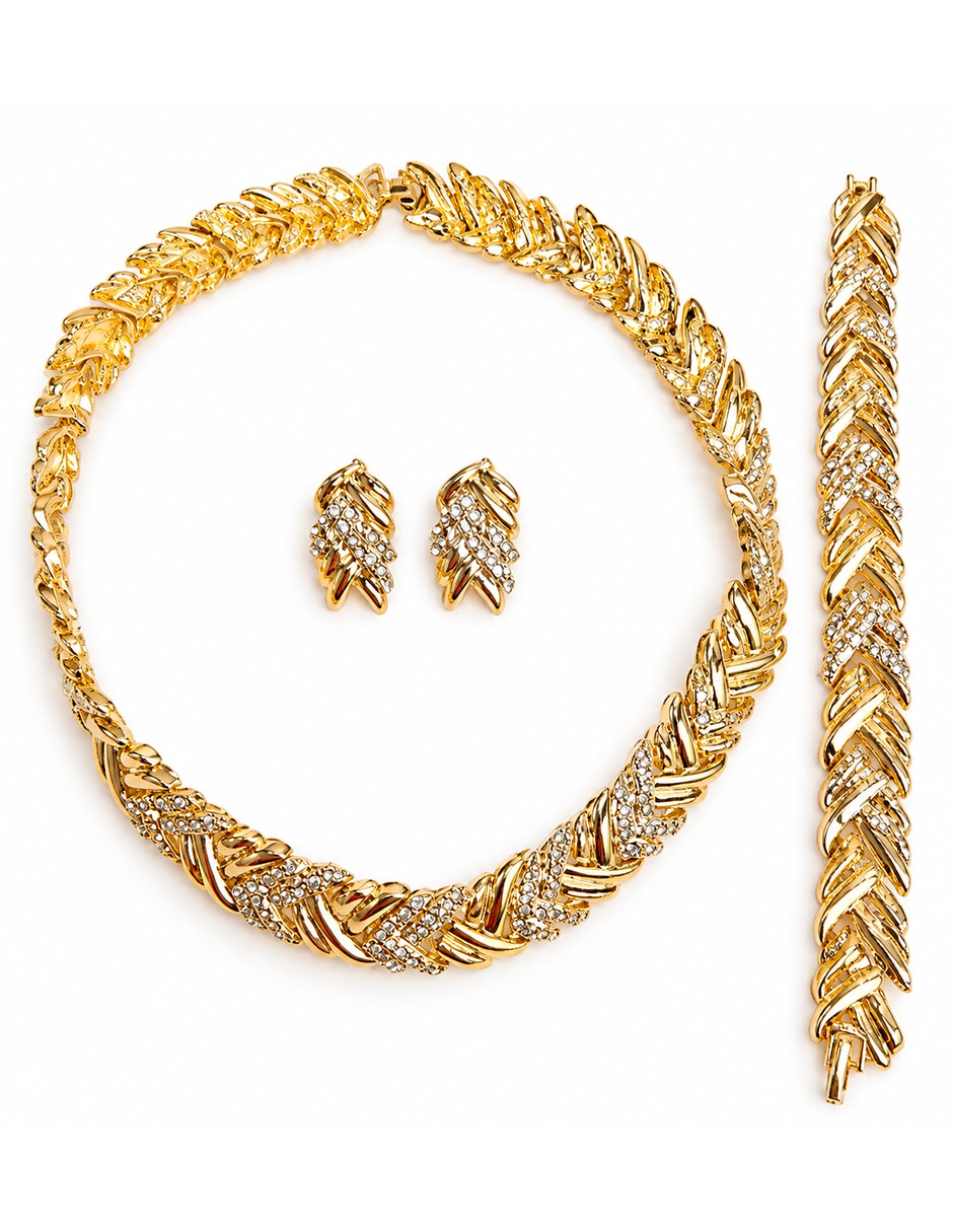 Set collar pulsera y aretes de acero inoxidable zirconia