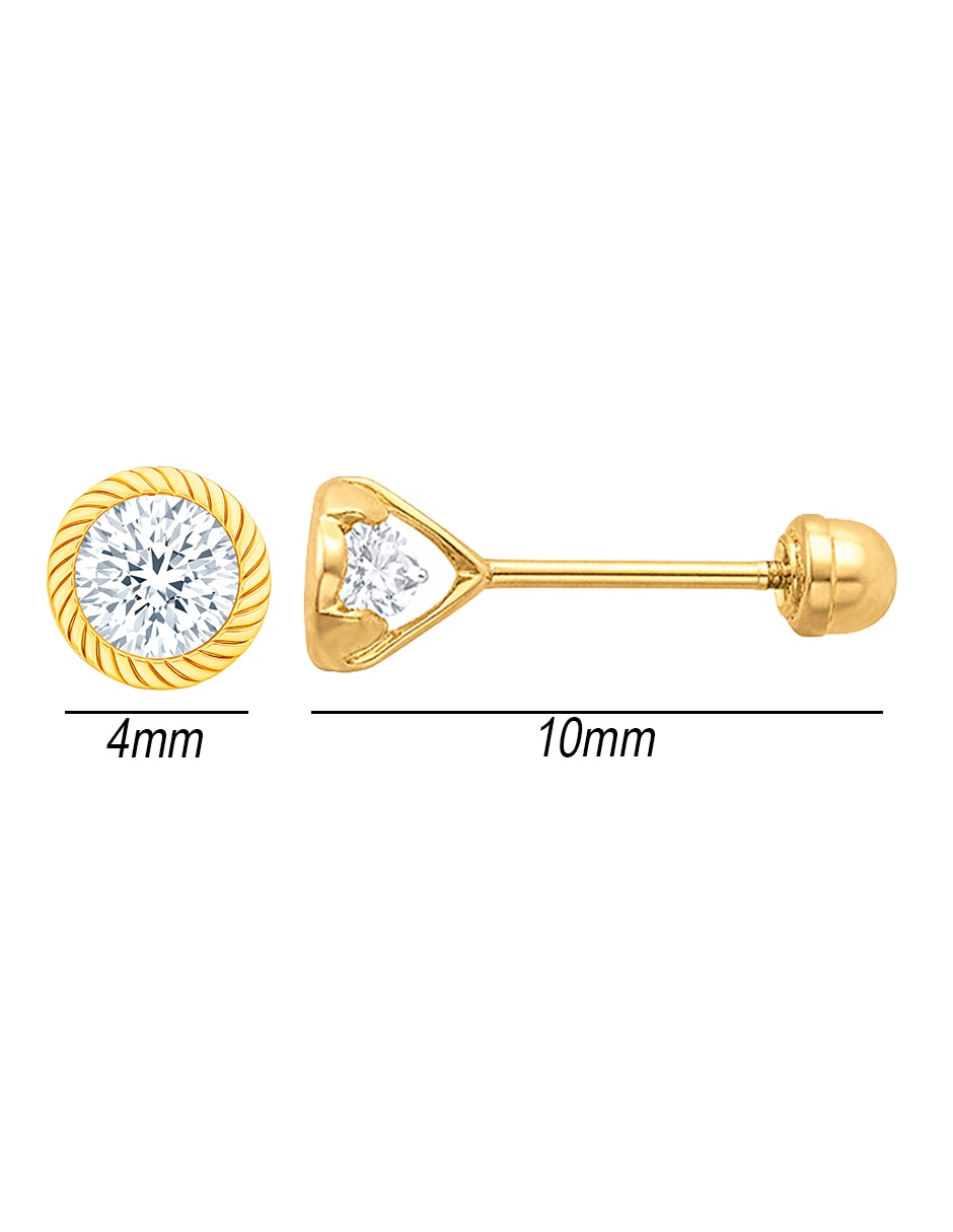 Broqueles de oro amarillo 10 k con acabado brillante zirconia 5