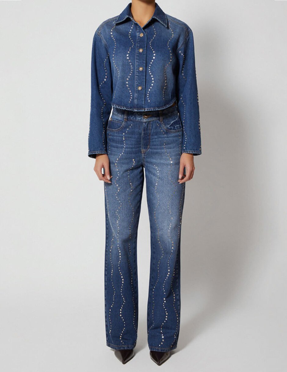 Blusa camisera Denim Cristal manga Larga para mujer 3