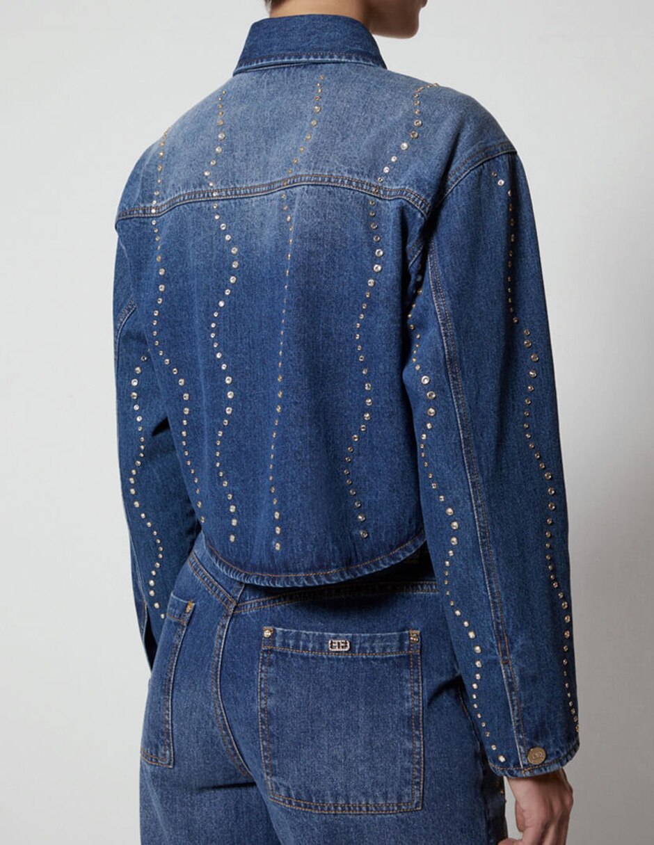 Blusa camisera Denim Cristal manga Larga para mujer 4
