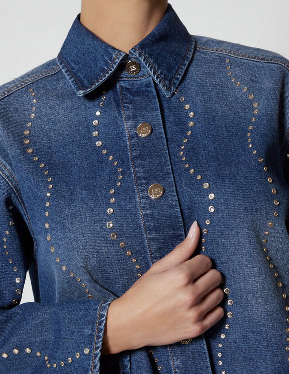 Blusa camisera Denim Cristal manga Larga para mujer 5