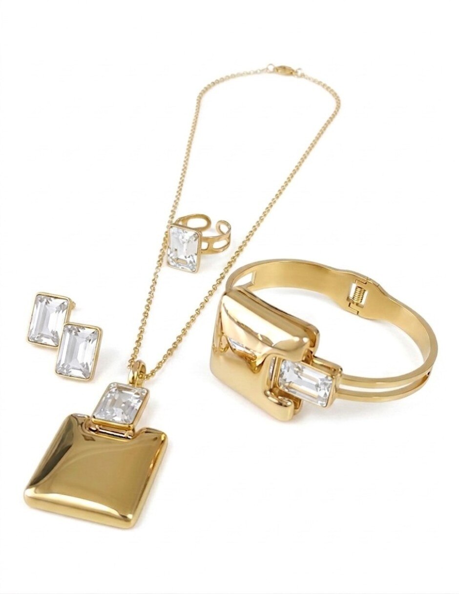 Collar pulsera anillo y aretes de acero inoxidable zirconia 6