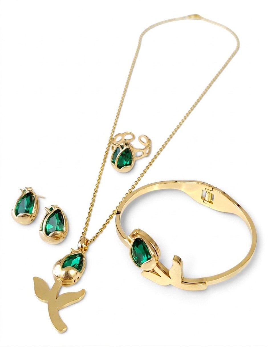 Collar pulsera anillo y aretes de acero inoxidable zirconia 6