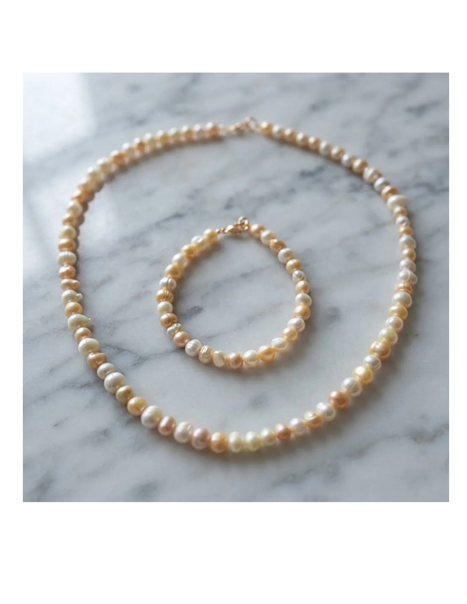 Set collar pulsera y aretes Clásico No aplica de Mezcla de materiales 14 k Perla cultivada