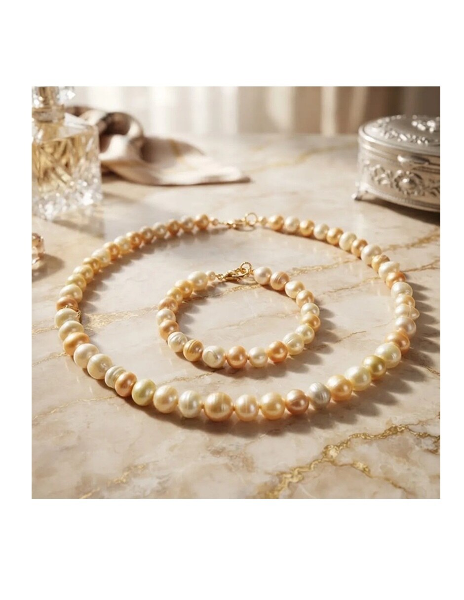 Set collar pulsera y aretes Clásico No aplica de Mezcla de materiales 14 k Perla cultivada 5