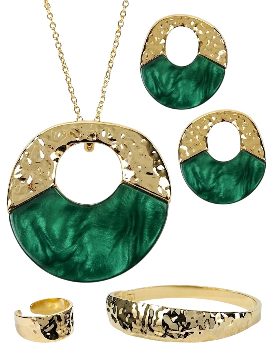 Collar pulsera anillo y aretes de acero inoxidable nácar