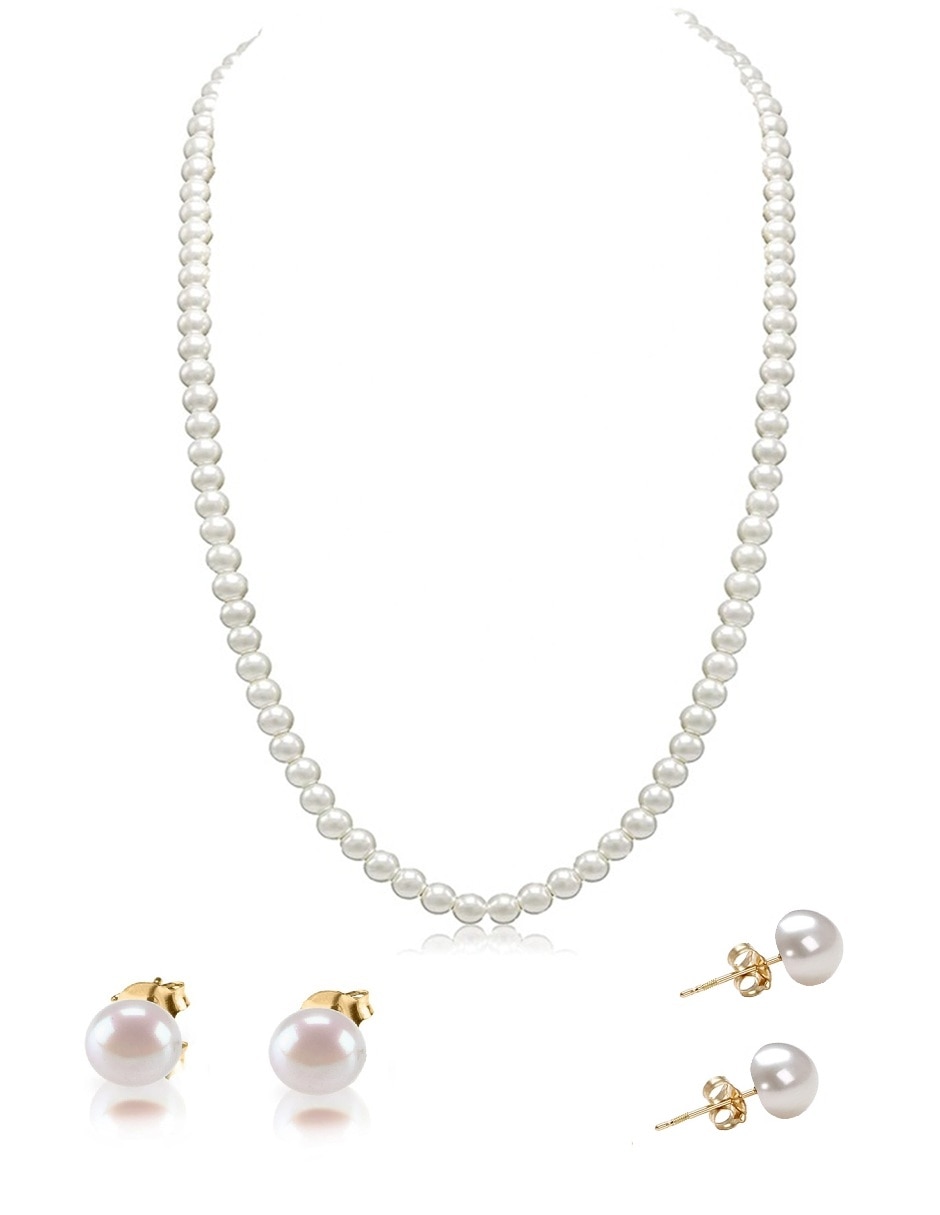 Set de collar y aretes clásico de oro 14 k perla cultivada
