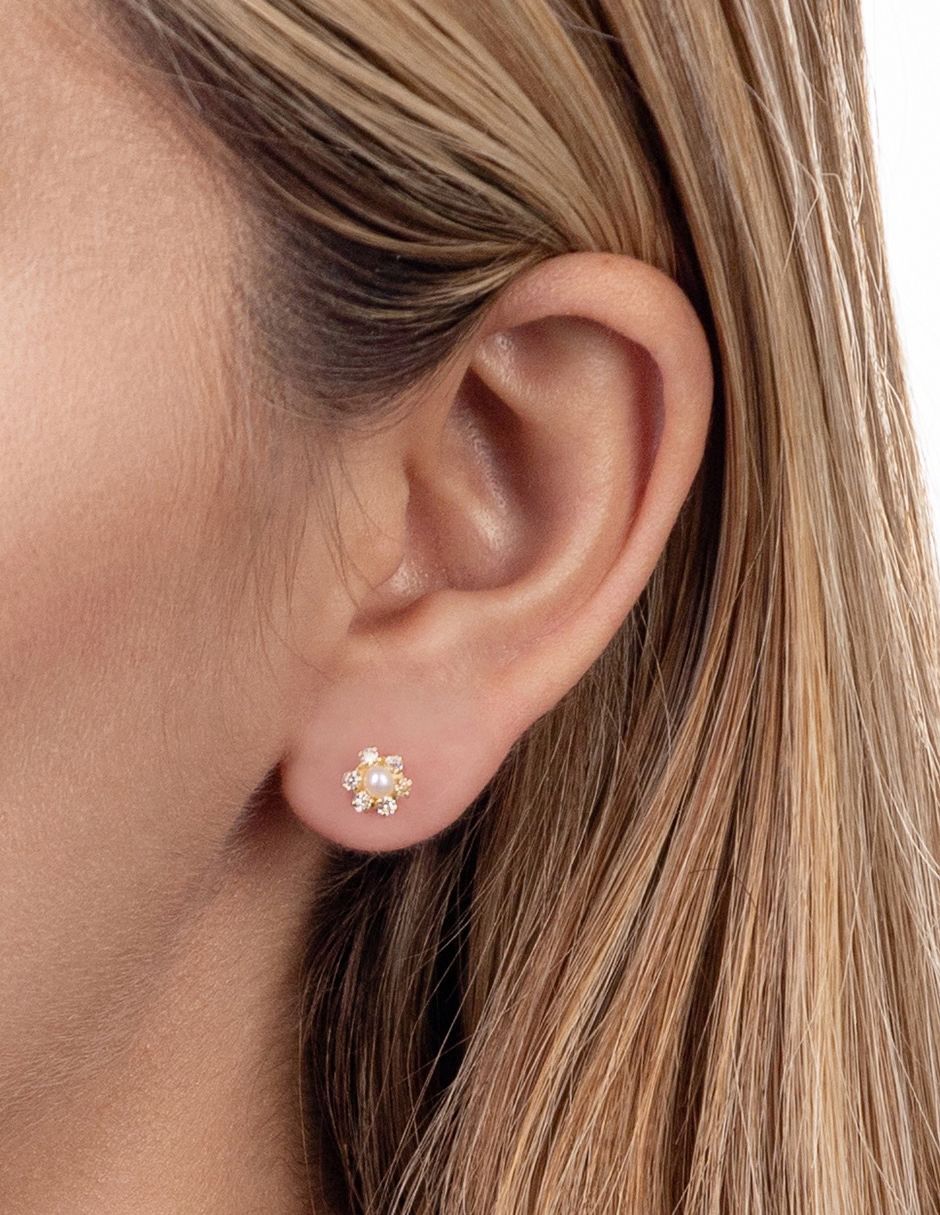 Broqueles de (si aplica) No aplica SIN FAMILIA de Oro amarillo 14 K con acabado Brillante Perla con zirconia 2