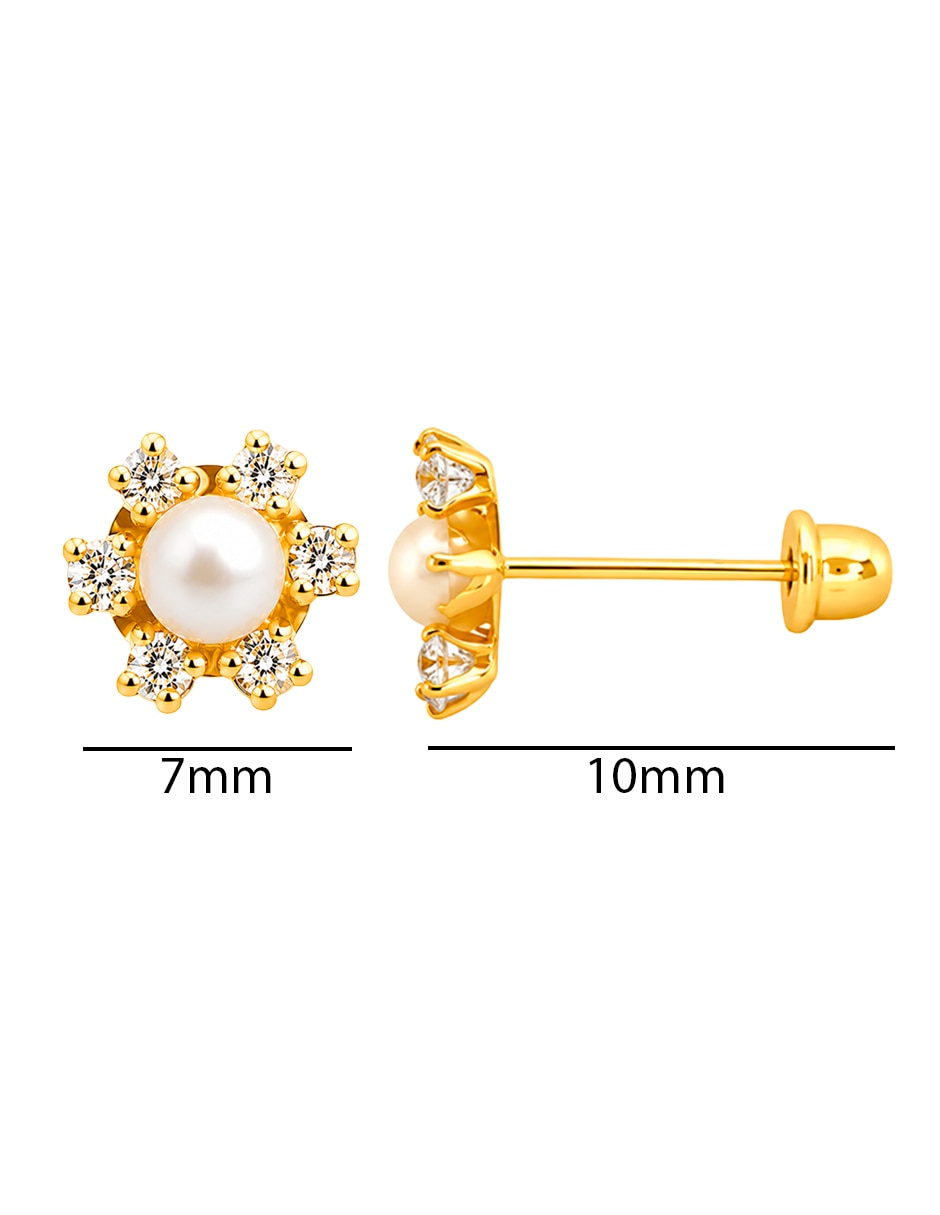 Broqueles de (si aplica) No aplica SIN FAMILIA de Oro amarillo 14 K con acabado Brillante Perla con zirconia 5