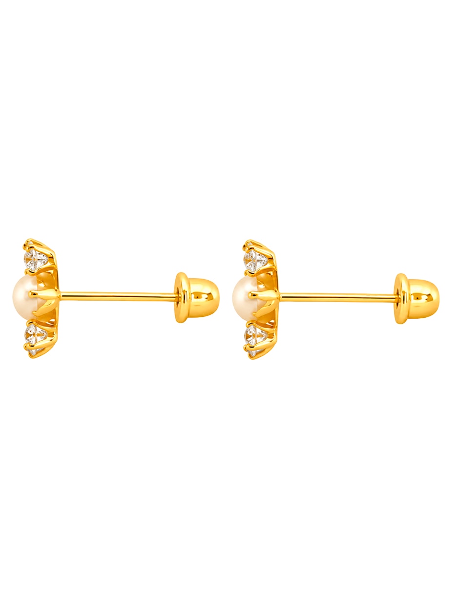 Broqueles de (si aplica) No aplica SIN FAMILIA de Oro amarillo 14 K con acabado Brillante Perla con zirconia 4