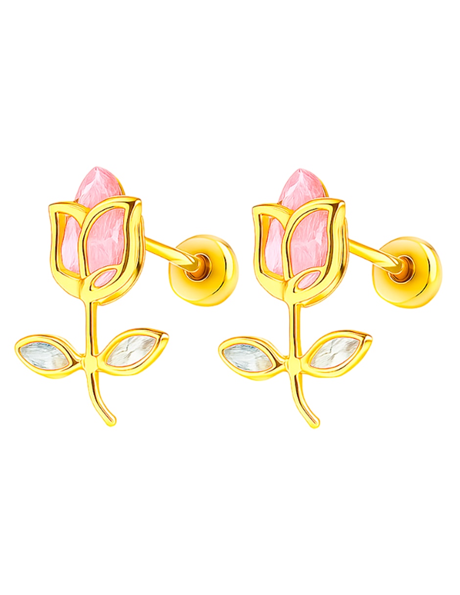 Broqueles de (si aplica) No aplica SIN FAMILIA de Oro amarillo 14 K con acabado Brillante Zirconia 2