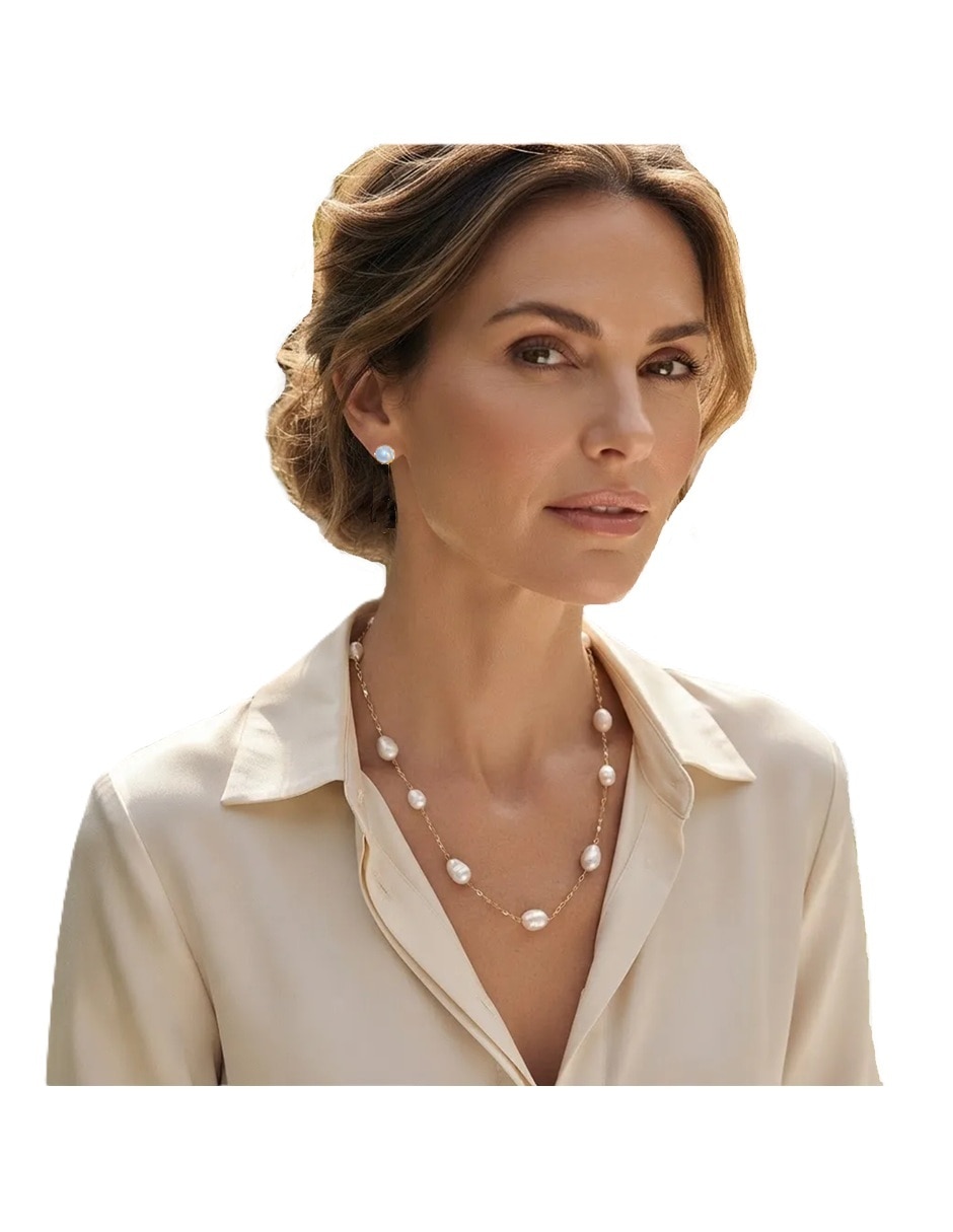 Set de collar y aretes Clásica No aplica de Metal 14 k Perla cultivada