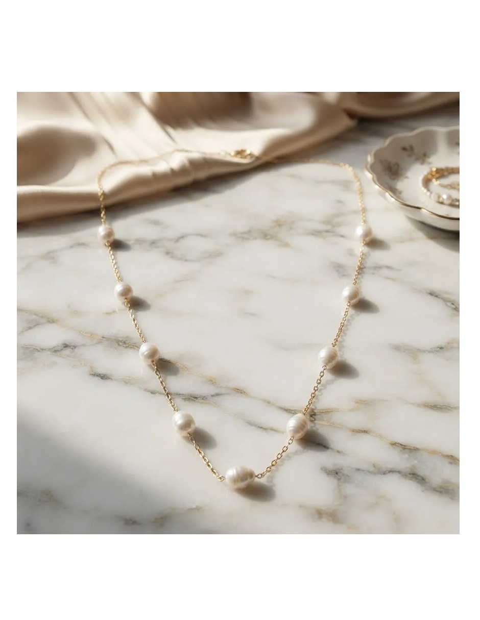 Set de collar y aretes Clásica No aplica de Metal 14 k Perla cultivada