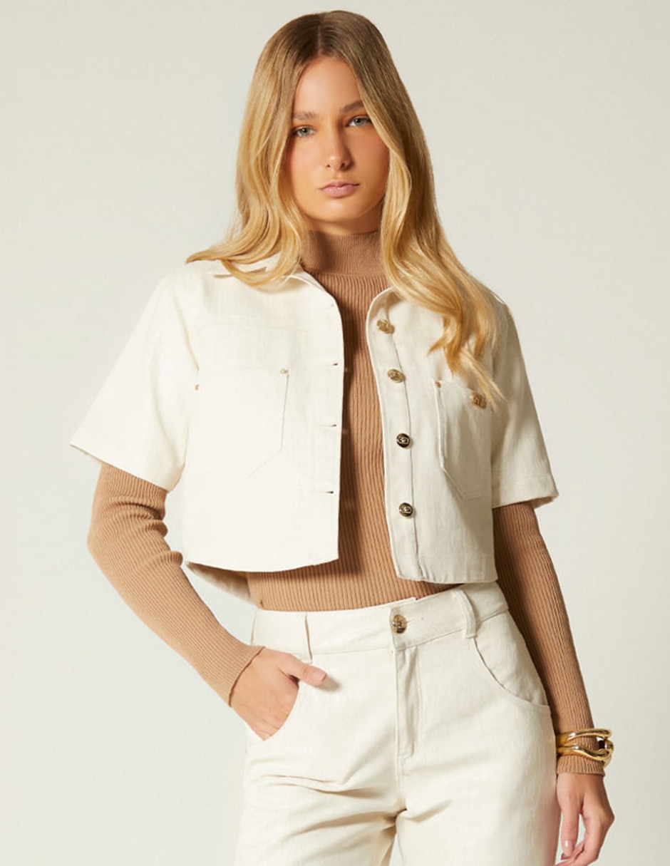 Blusa camisera Natural Denim Croco manga Corta para mujer