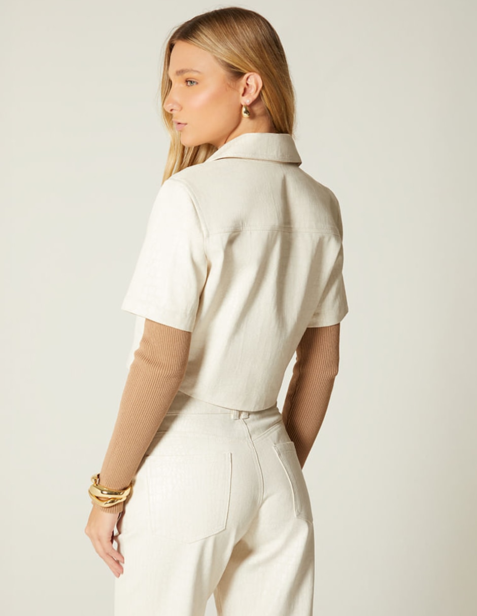 Blusa camisera Natural Denim Croco manga Corta para mujer 3