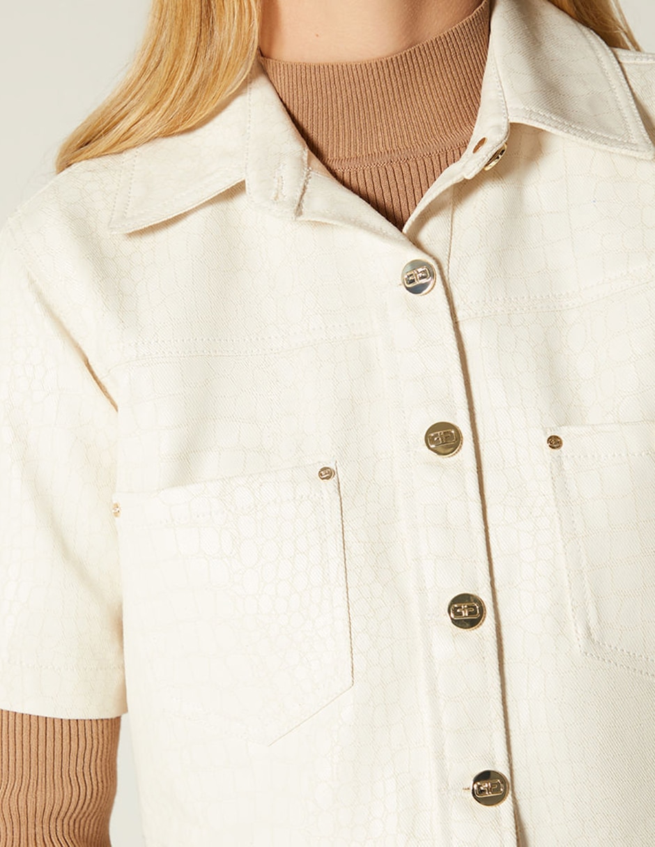 Blusa camisera Natural Denim Croco manga Corta para mujer 5