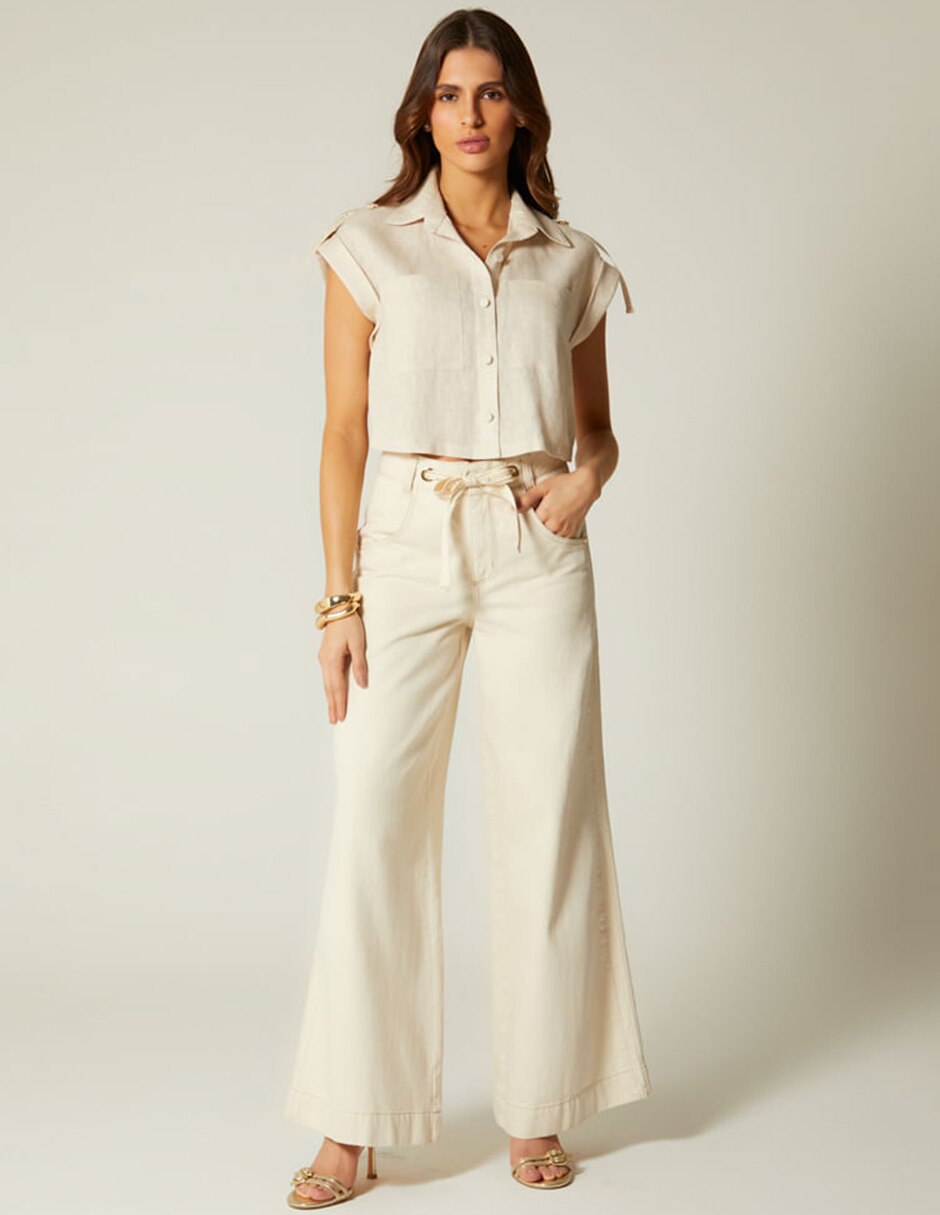 Blusa camisera Lujo Natural manga Corta para mujer 3