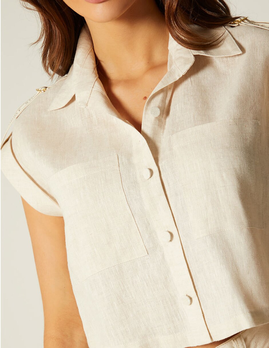 Blusa camisera Lujo Natural manga Corta para mujer 5