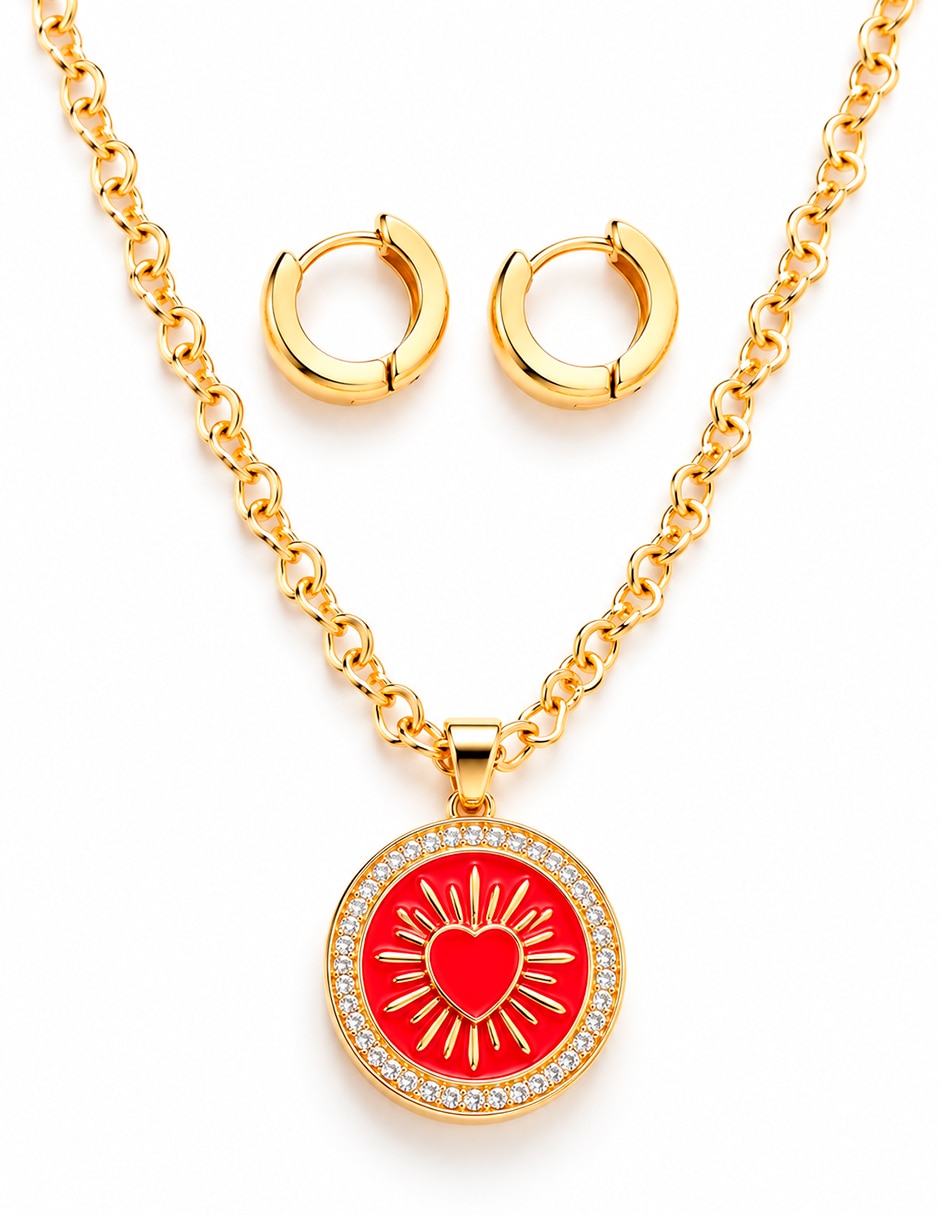 Set de collar y aretes Sagrado Corazón de Oro 10 k Sin gema