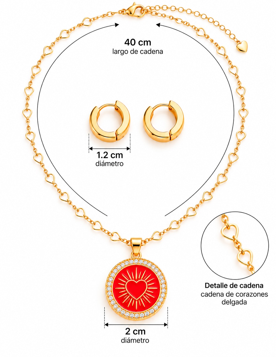 Set de collar y aretes Sagrado Corazón de Oro 10 k Sin gema