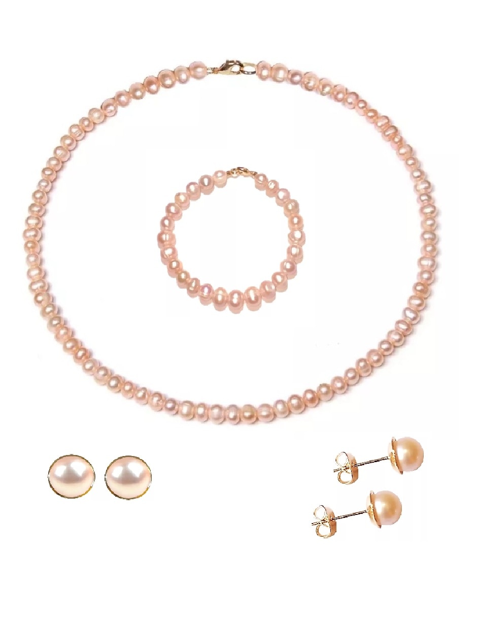 Set collar pulsera y aretes Clásico No aplica de Metal 14 k Perla