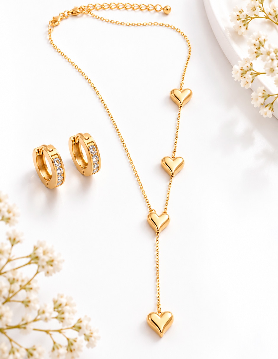 Set de collar y aretes No aplica de Acero inoxidable 10 k Zirconia