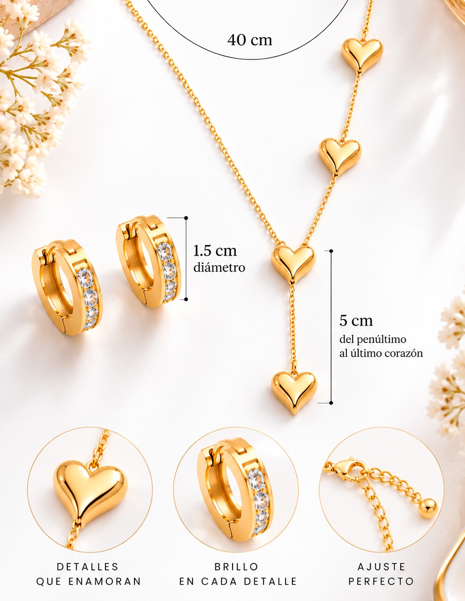 Set de collar y aretes No aplica de Acero inoxidable 10 k Zirconia