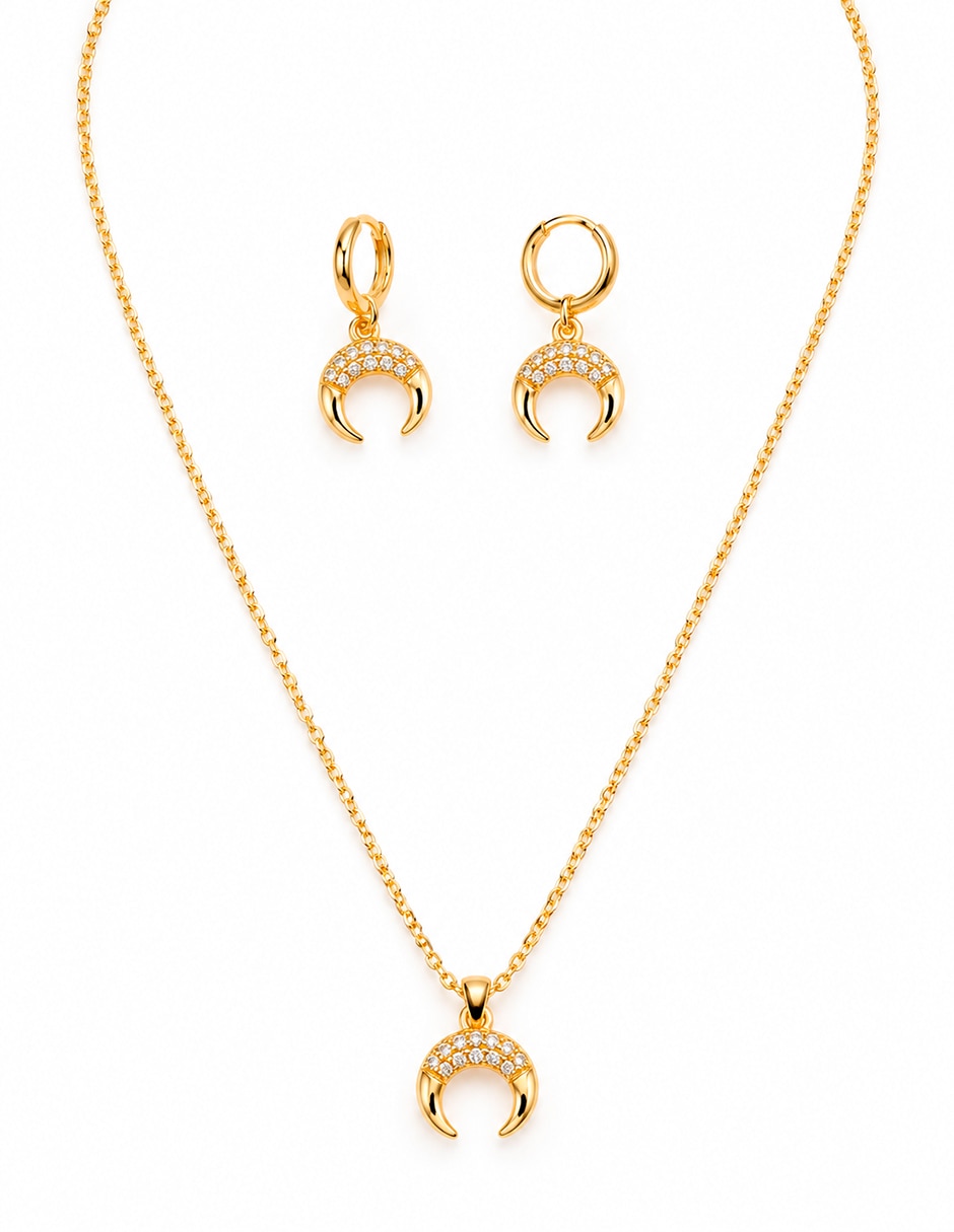 Set de collar y aretes Luna de Acero inoxidable Sin kilataje Cristal Set de collar y aretes Luna de Acero inoxidable Sin kilataje Cristal