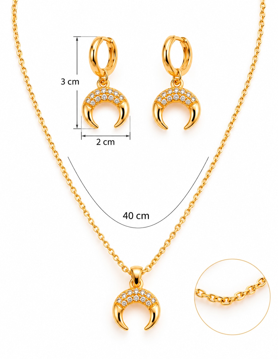 Set de collar y aretes Luna de Acero inoxidable Sin kilataje Cristal 2