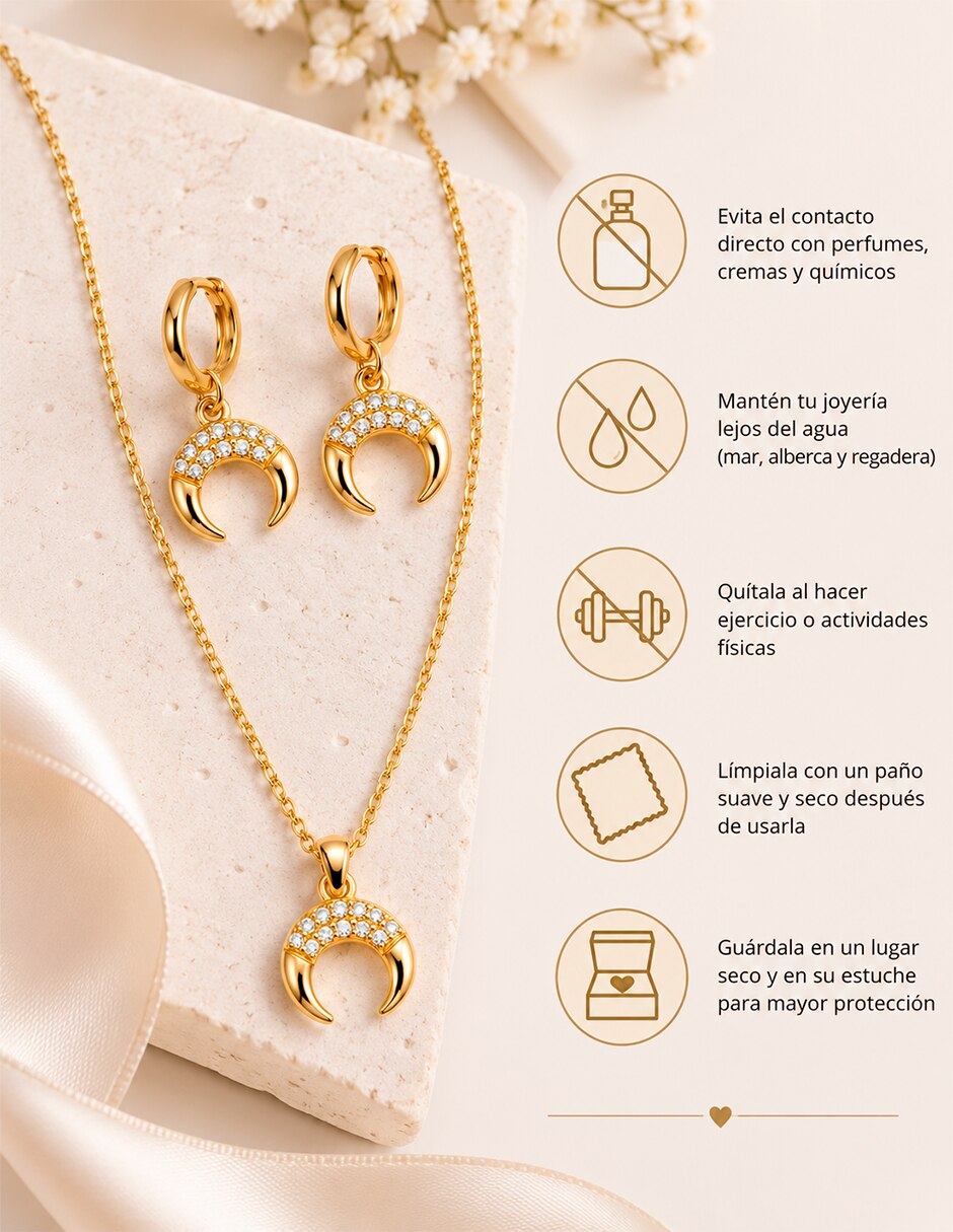 Set de collar y aretes Luna de Acero inoxidable Sin kilataje Cristal 3