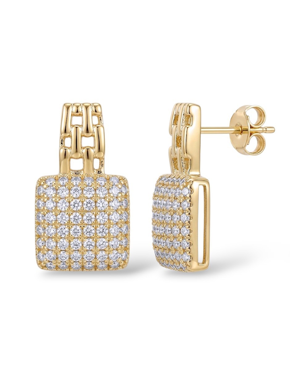 Aretes collar y anillo cuadrado de oro laminado 18 k zirconia