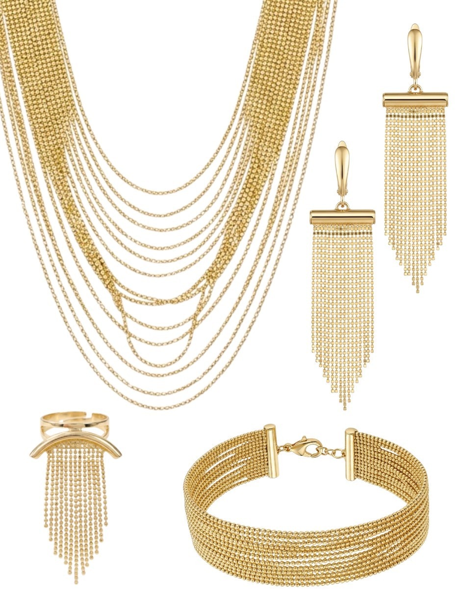 Collar pulsera anillo y aretes de oro laminado 18 k