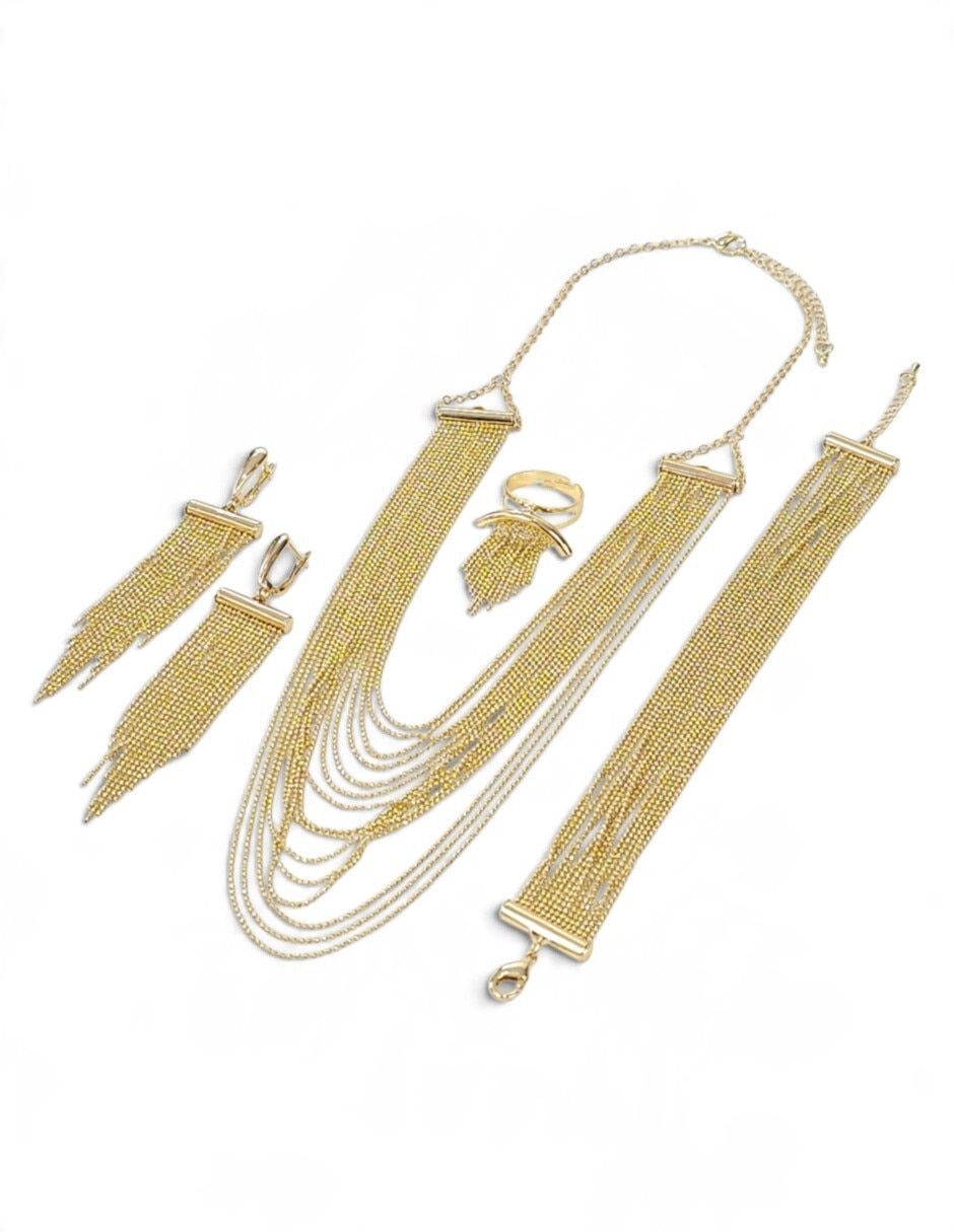Collar pulsera anillo y aretes de oro laminado 18 k 6