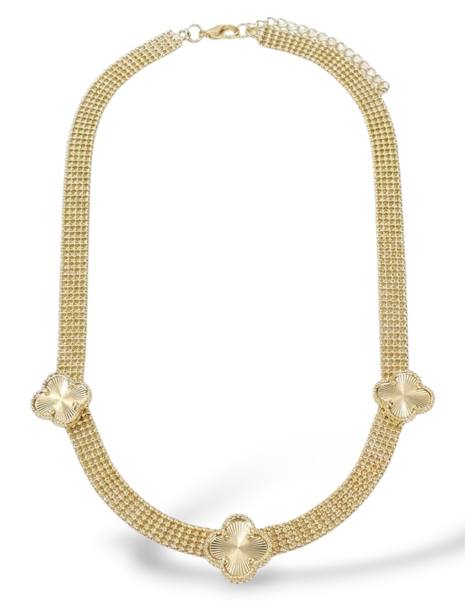Collar pulsera anillo y aretes de trébol de oro laminado 18 k