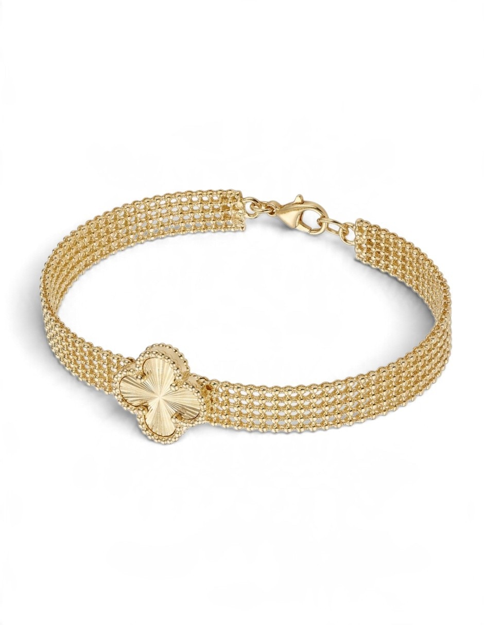 Collar pulsera anillo y aretes de trébol de oro laminado 18 k