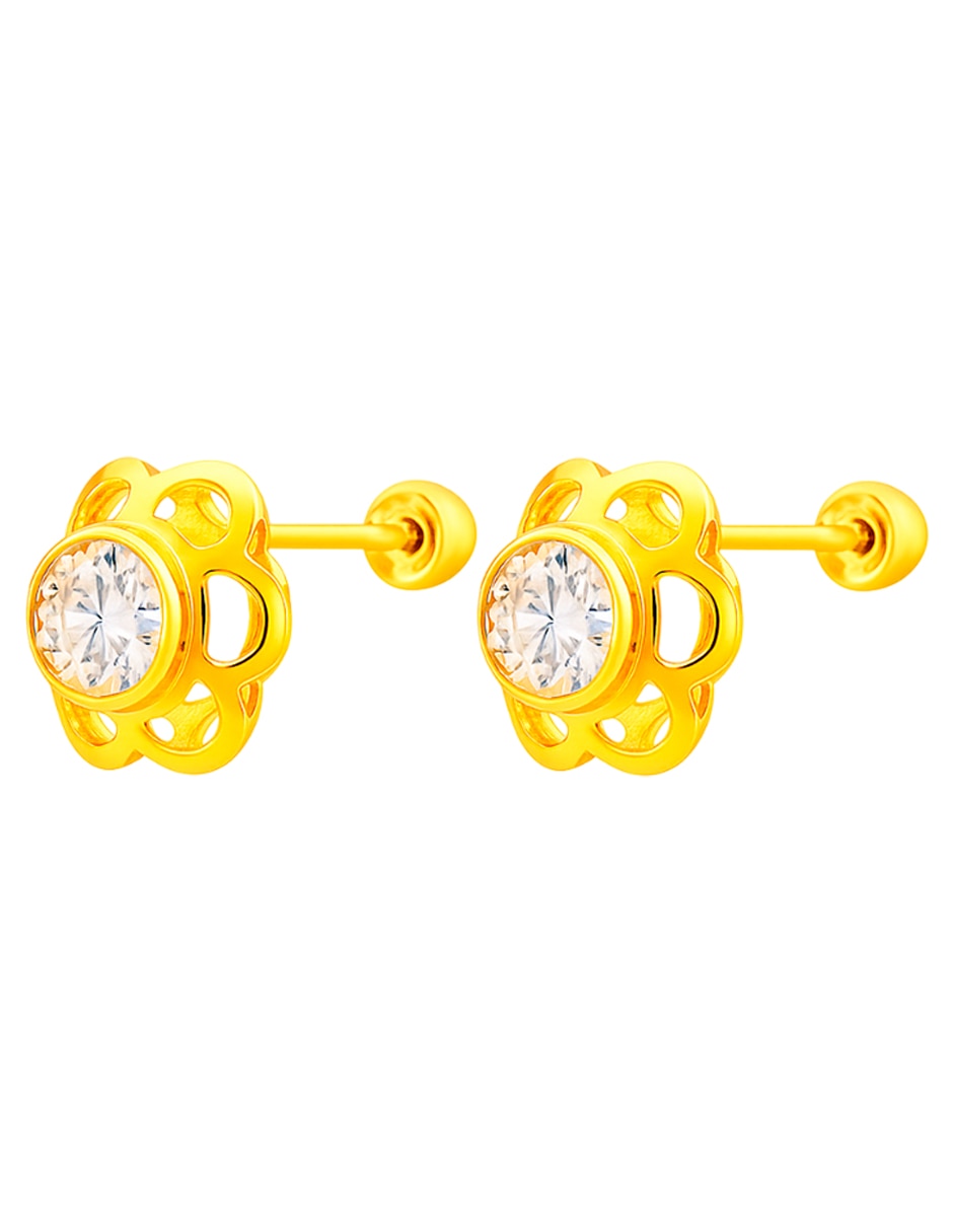Broqueles de oro 14 k con acabado brillante zirconia