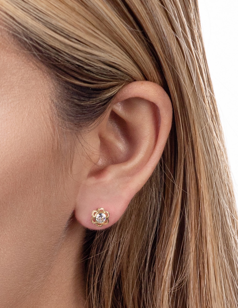 Broqueles de oro 14 k con acabado brillante zirconia 2