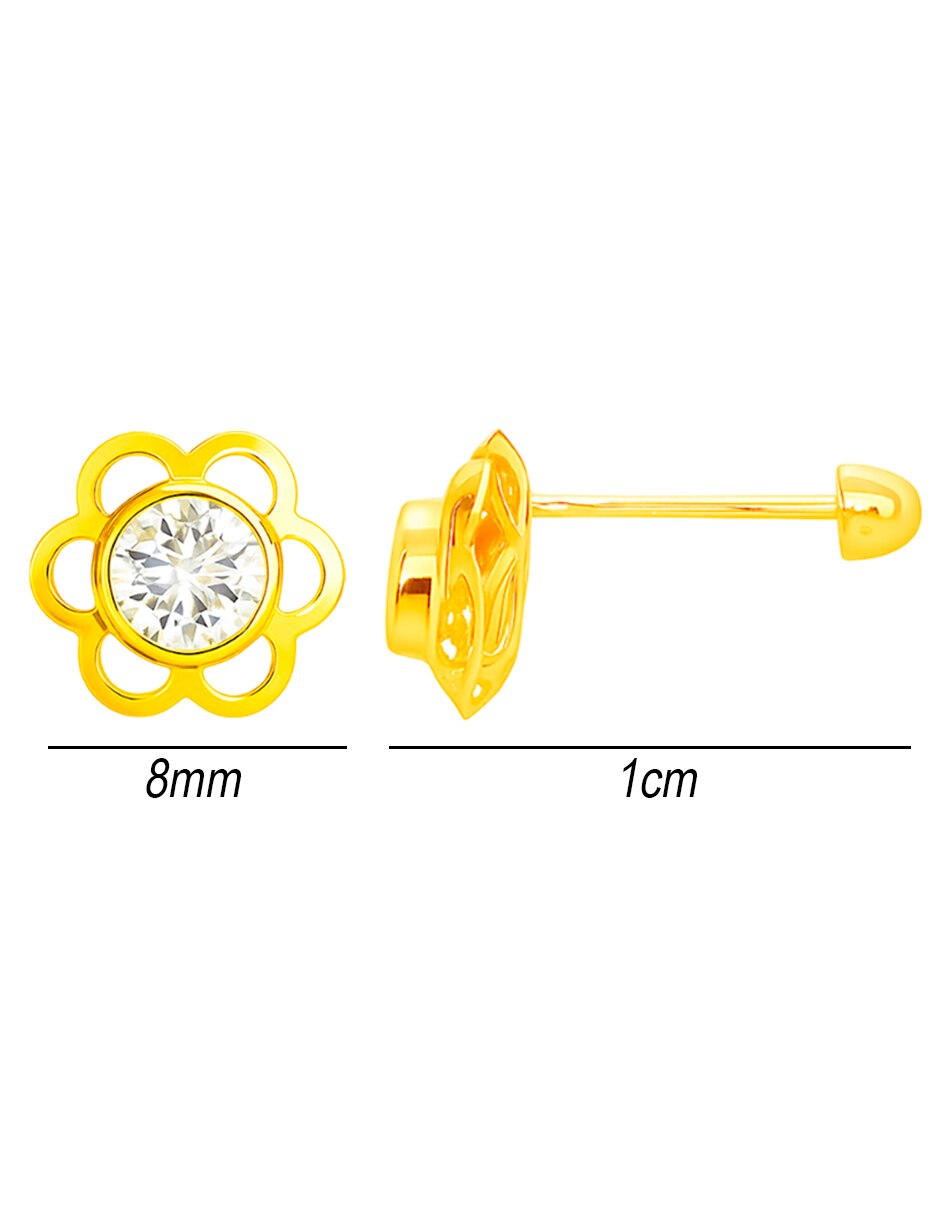 Broqueles de oro 14 k con acabado brillante zirconia 6
